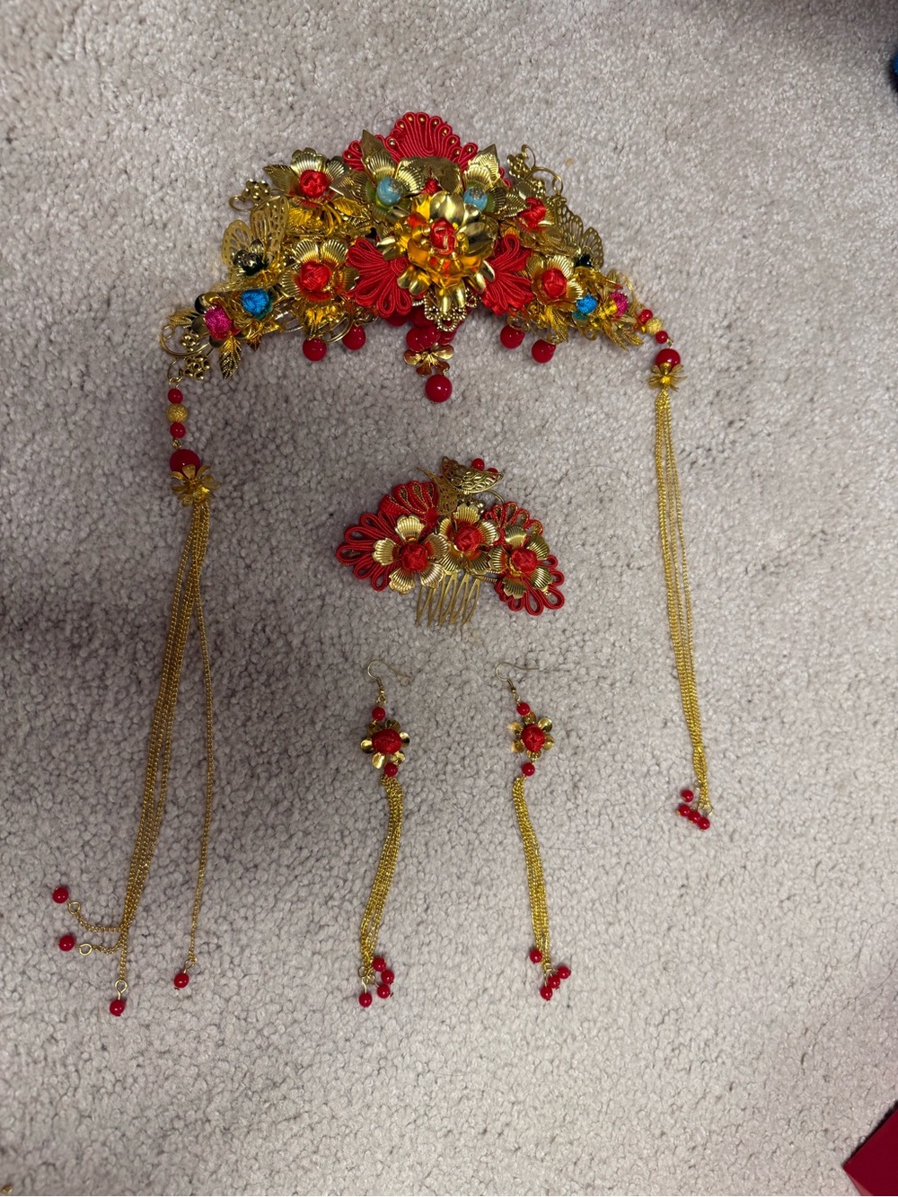 Ornate Gold & Red Bridal Hairpiece - Picture 8 of 8